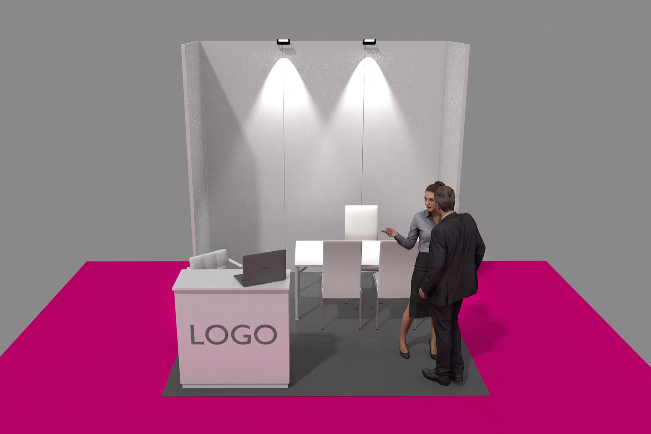 Render della postazione 3×3 con l’allestimento standard