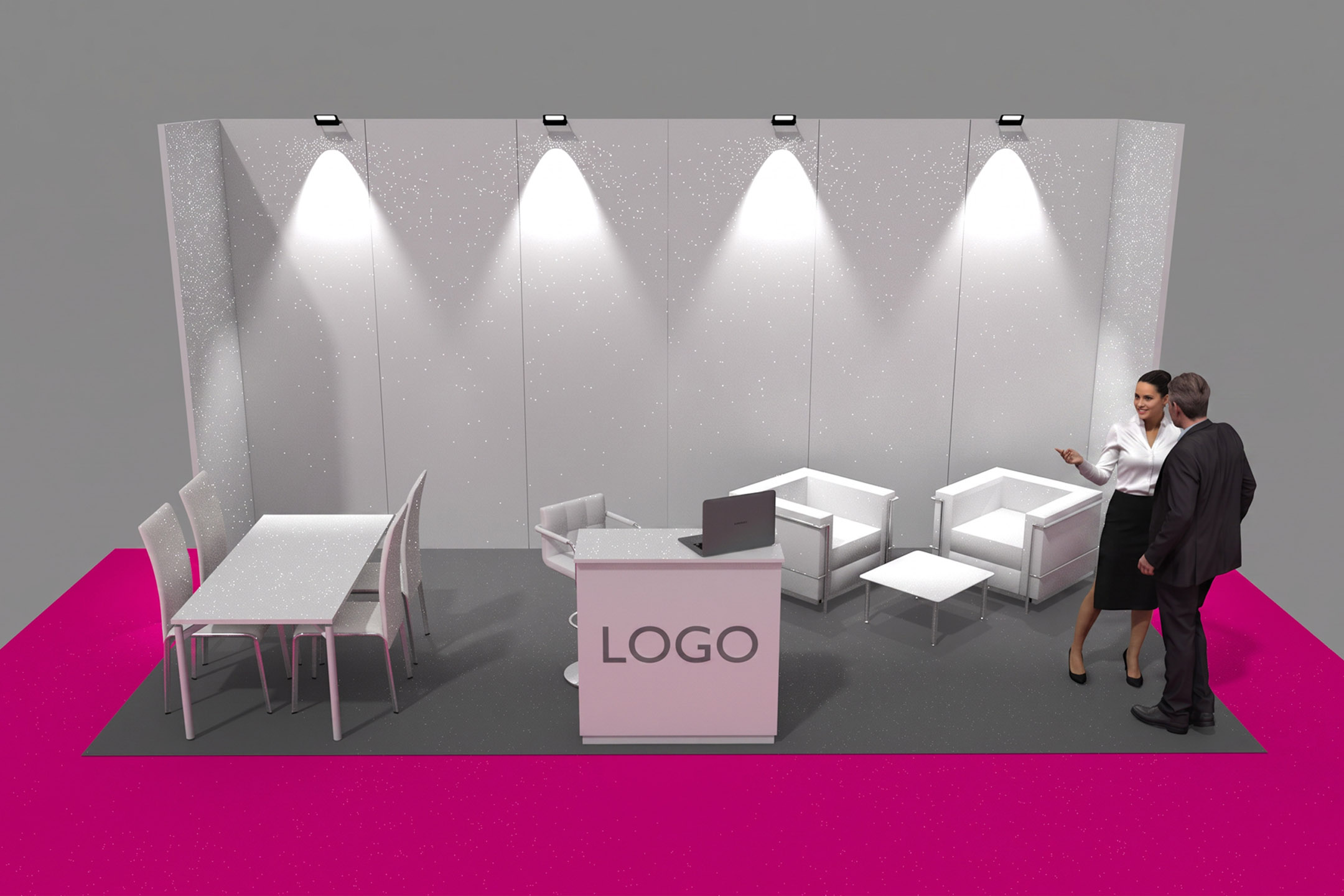 Render della postazione 3×6 con l’allestimento standard