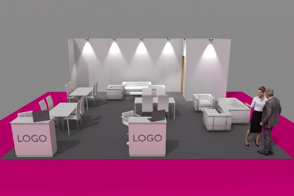 Render dello stand 8×10 del Pacchetto Partner Platinum