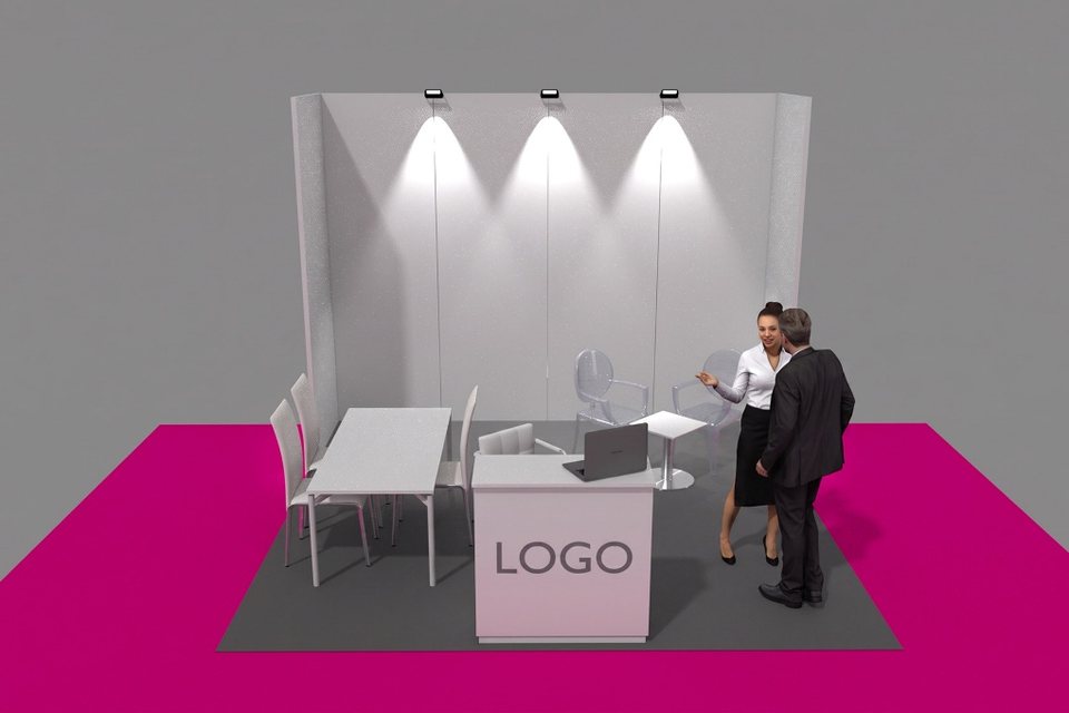 Render dello stand 4×4 del Pacchetto Sponsor Pro